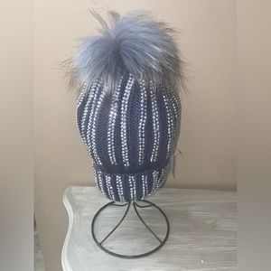 Sparkle Bling Gray Winter Hat w/ Pom